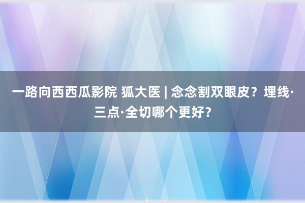 一路向西西瓜影院 狐大医 | 念念割双眼皮？埋线·三点·全切哪个更好？