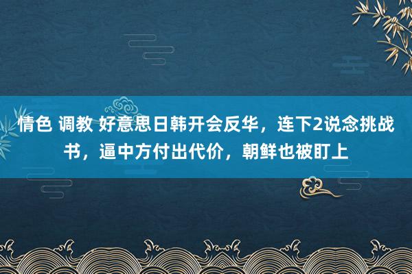 情色 调教 好意思日韩开会反华，连下2说念挑战书，逼中方付出代价，朝鲜也被盯上
