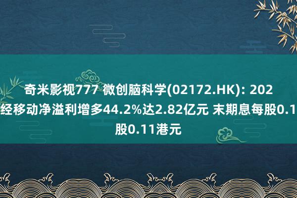 奇米影视777 微创脑科学(02172.HK): 2024财年经移动净溢利增多44.2%达2.82亿元 末期息每股0.11港元